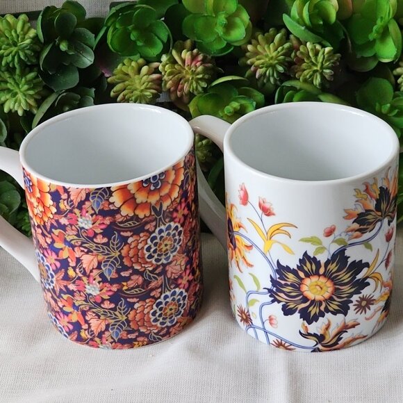New Pair Williams Sonoma California Porcelain floral Tea Cup / Coffee Mug - Picture 1 of 4
